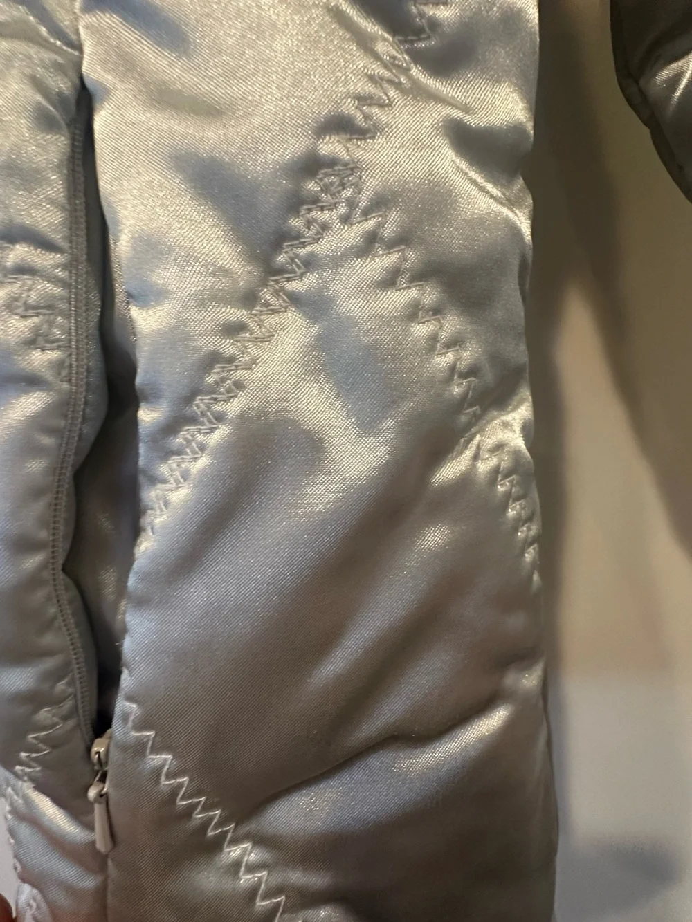 GENERATION Y Shimmery Silver Quilted Puffer with Faux Fur Trim